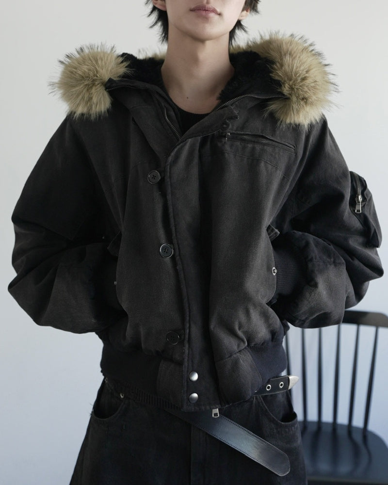 【CHIKASHITSU PLUS HIGH】N-2B cropped hood blouson (denim)