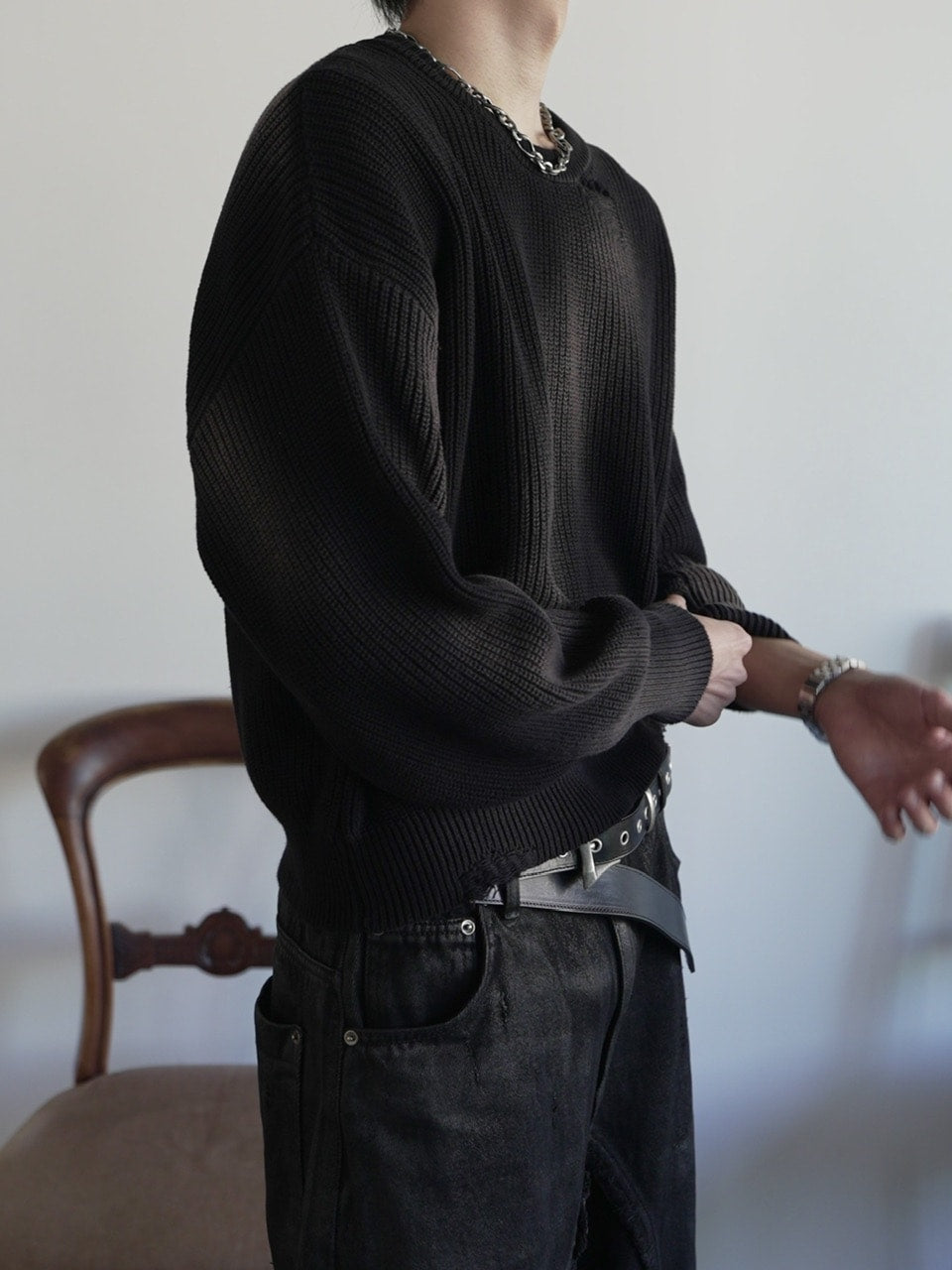 【CHIKASHITSU PLUS HIGH】Cropped spray dyeing knit