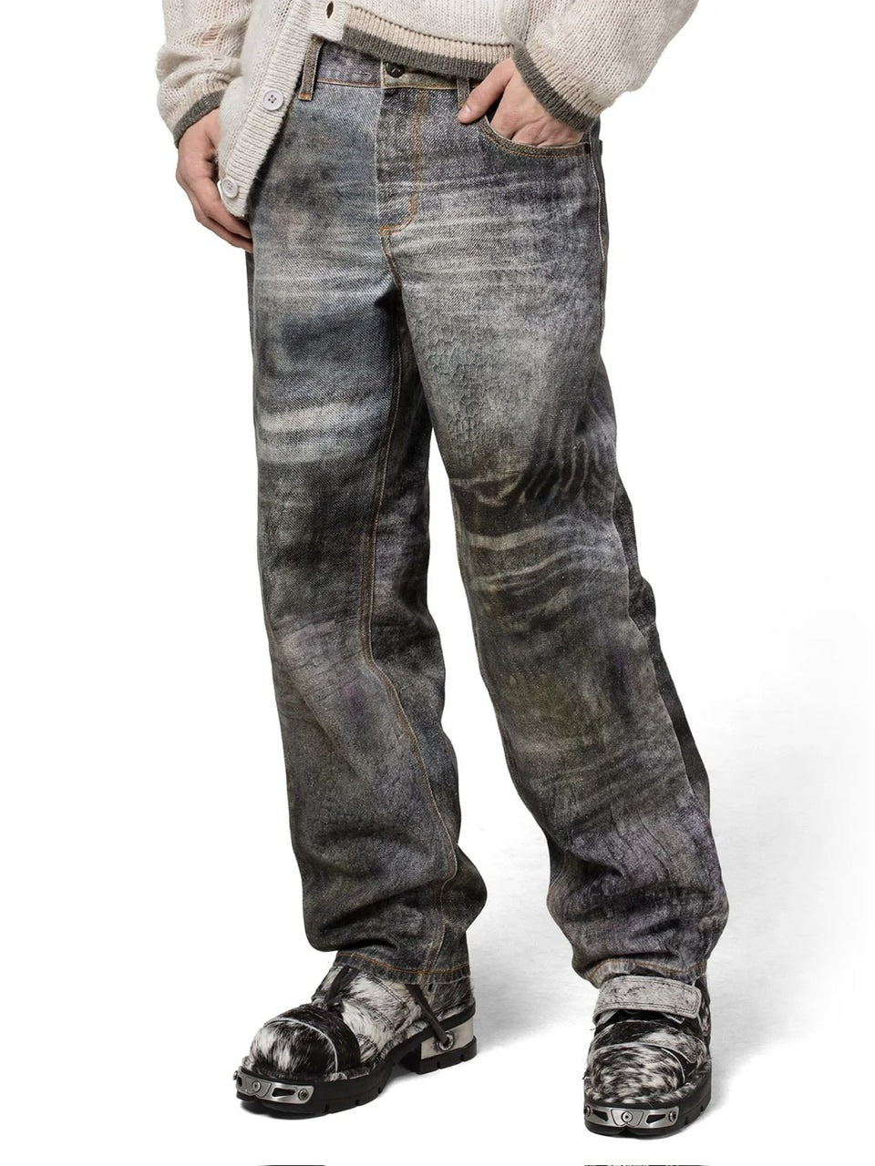 【RACER WORLDWIDE】Mud-Printed Denim Pants
