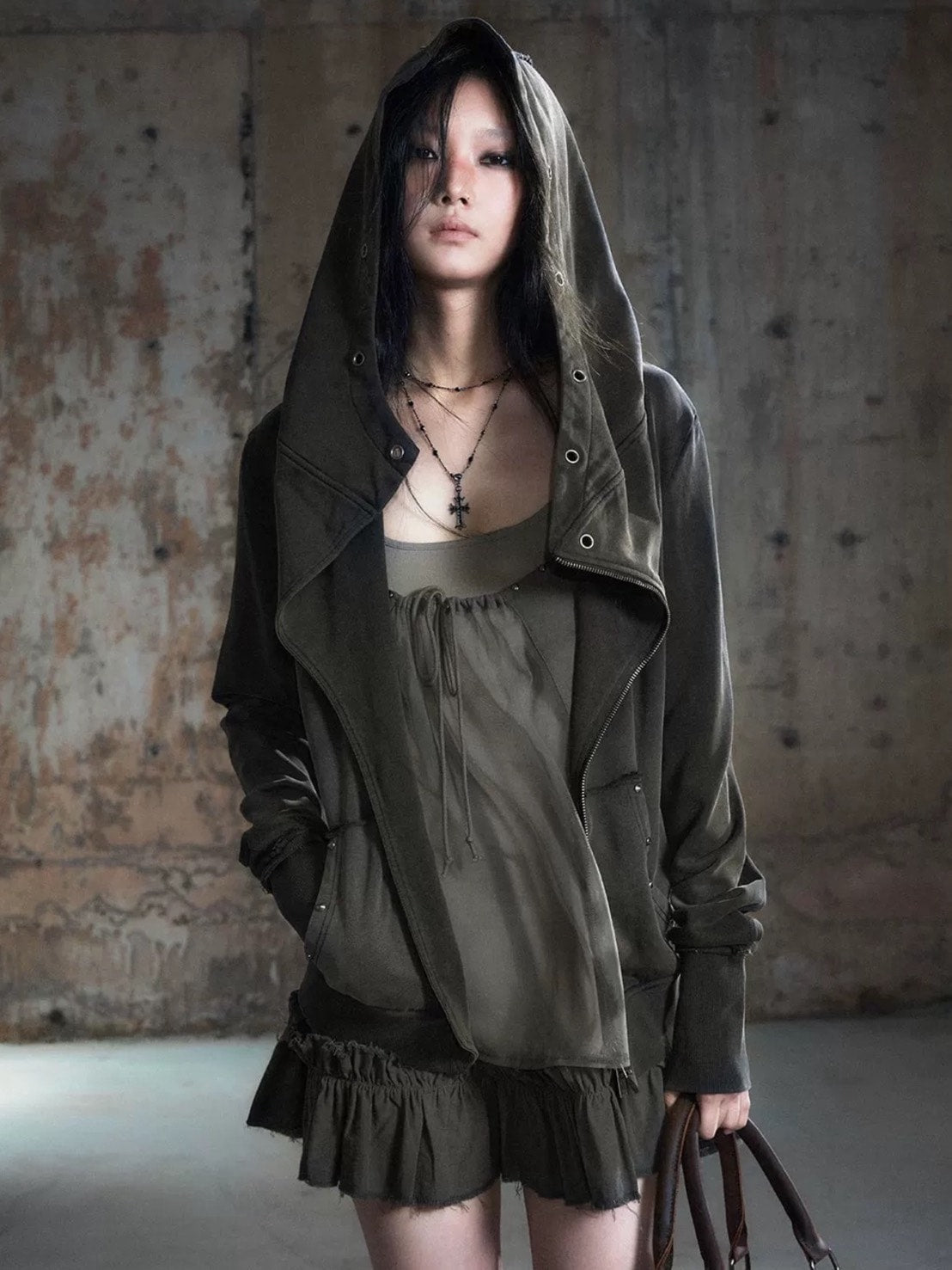 【Cest Nous】Studded Hoodie / 【セヌー】オープンカラースタッズジップパーカー