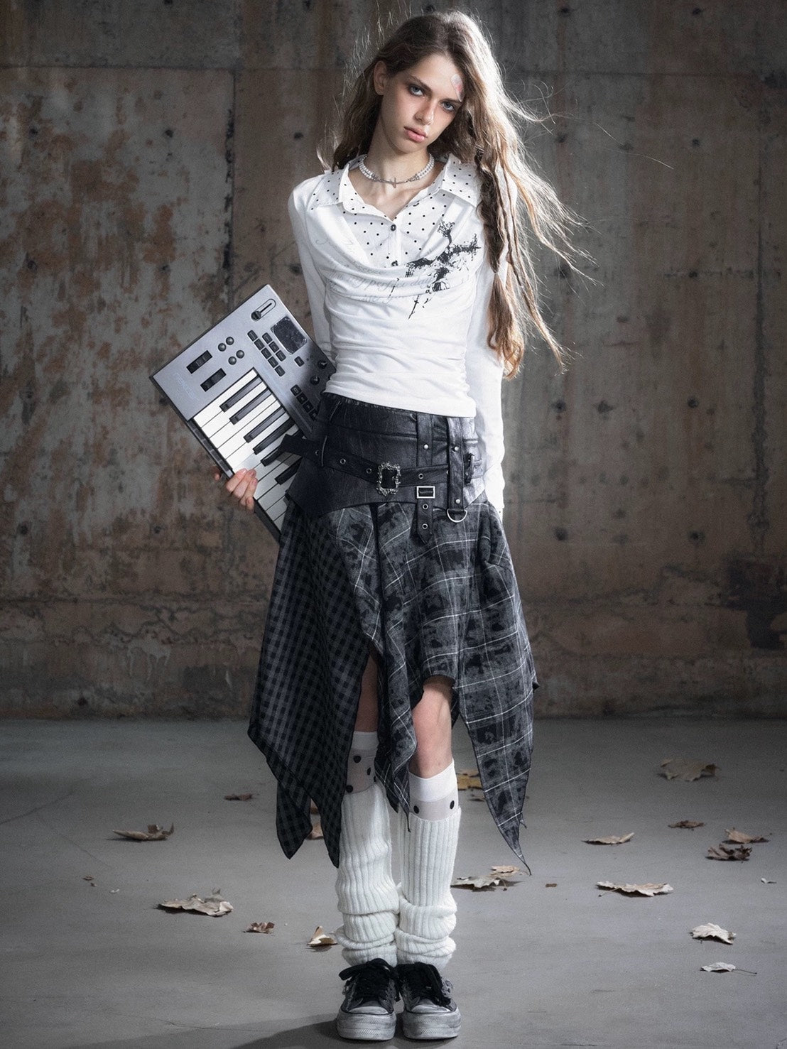 【Cest Nous】Belted Plaid Skirt / 【セヌー】ベルトアシンメトリースカート