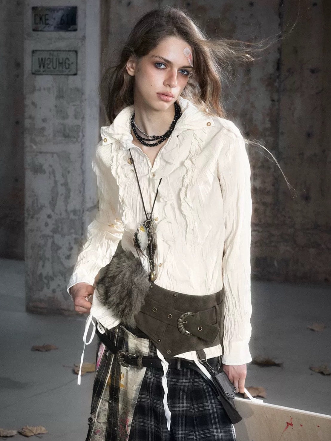 【Cest Nous】Brown Waist Belt / 【セヌー】ポケット付きファーポイントベルト