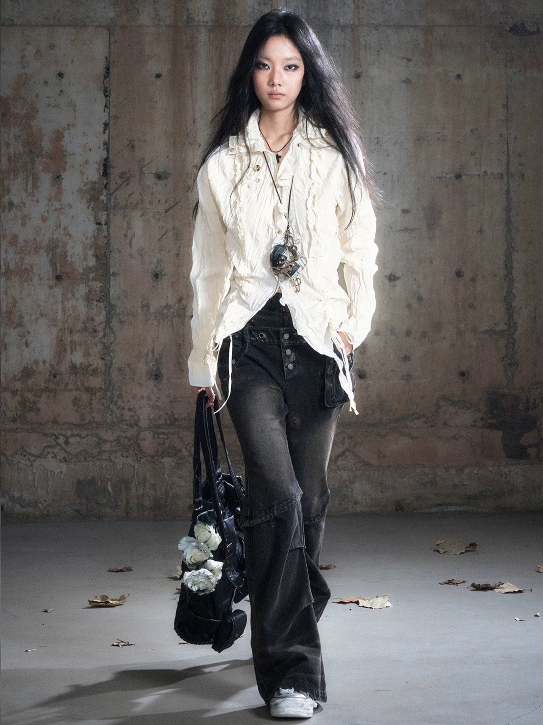 【Cest Nous】Dirty Wash Double Waist Jeans / 【セヌー】ダーティーウォッシュダブルウエストデニムパンツ"