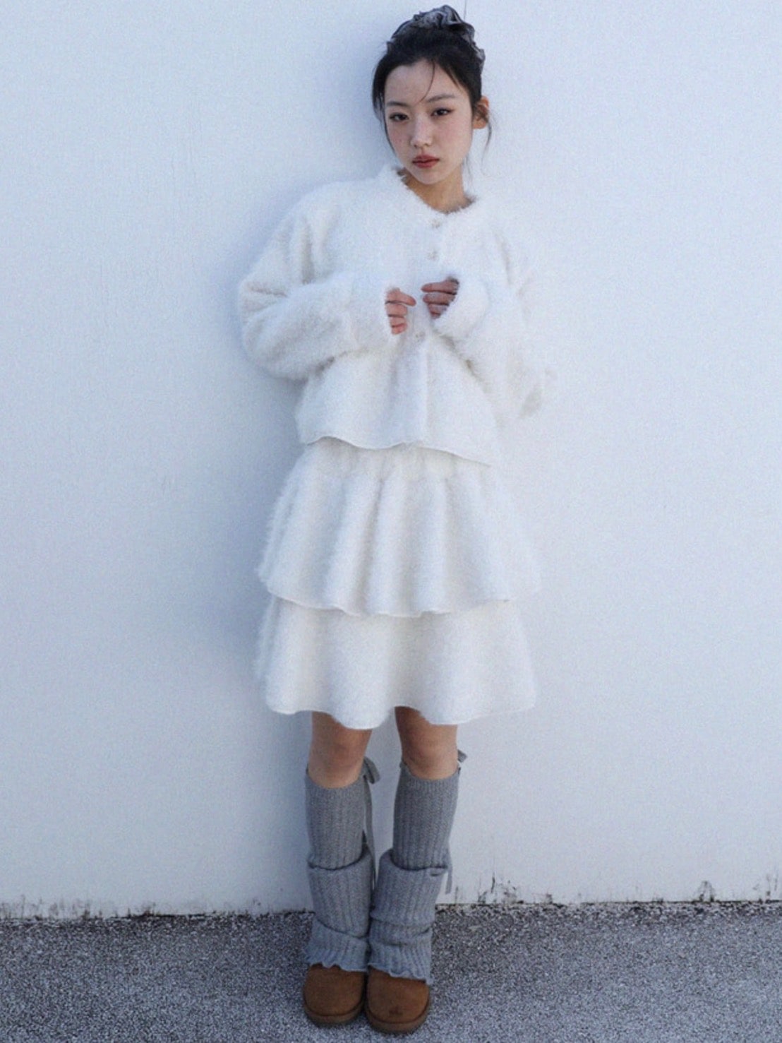 12/21 20:00 発売【Uglyshadow】BOUCLE RUFFLE KNIT CARDIGAN