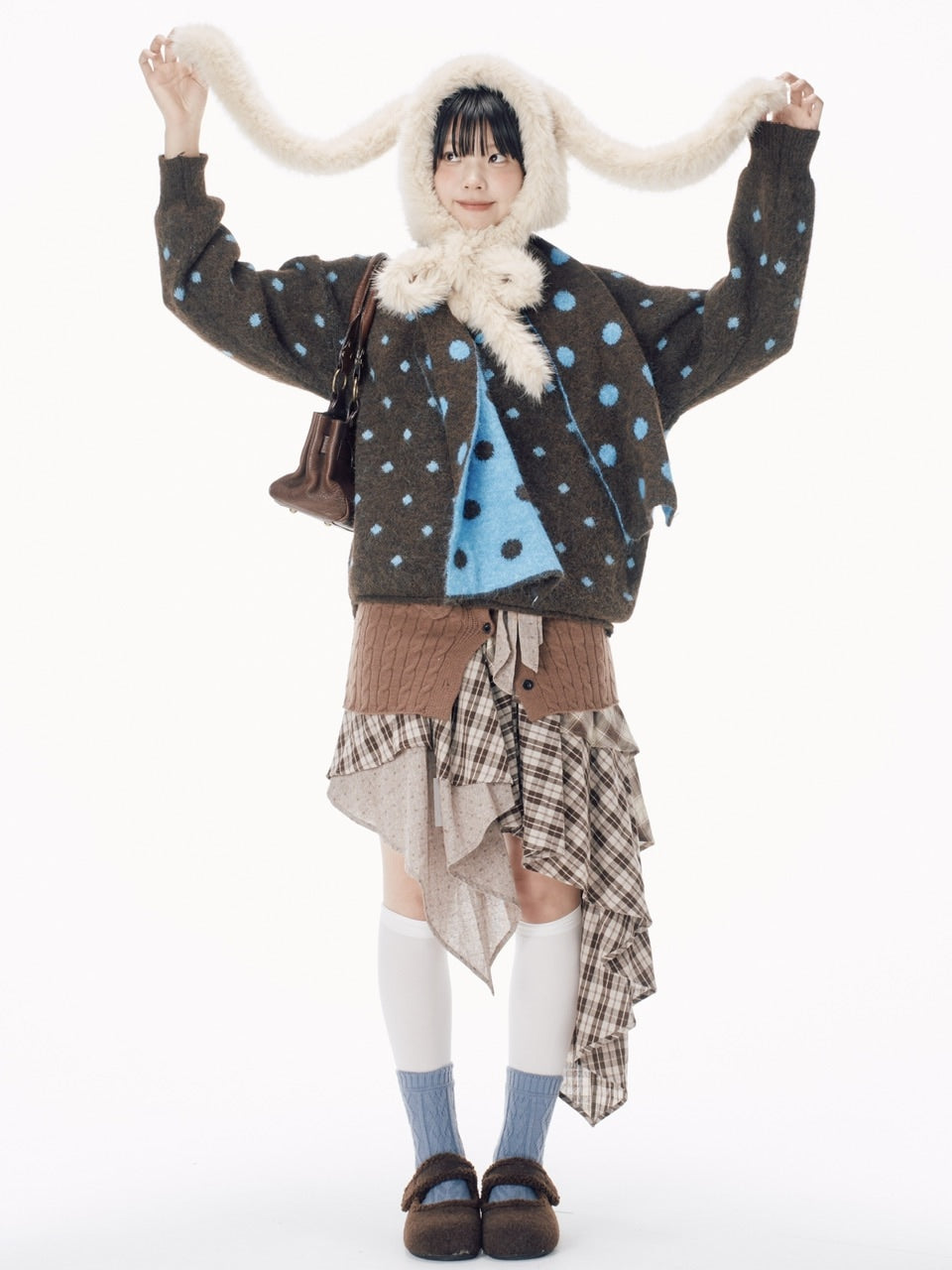 国際配送【Nerd out XU】dot muffler Knit cardigan / 【ナードアウト