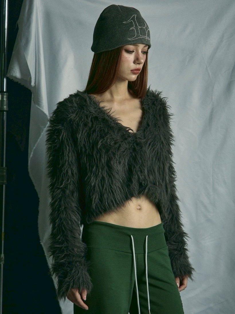 【GATELESS】FUR LIKE CROPPED CARDIGAN / 【ゲートレス】ファーライククロップドカーディガン