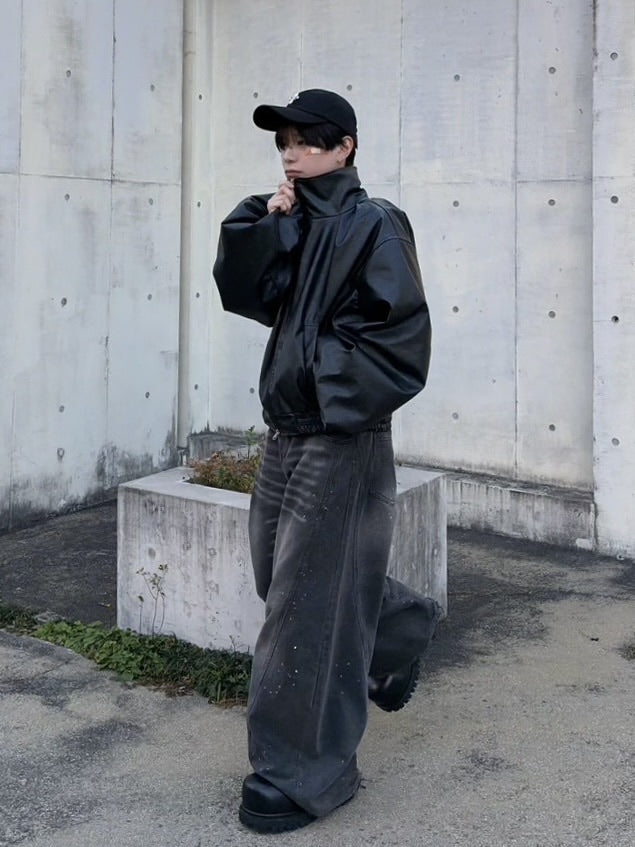 受注制【LUV CODE】high neck leather jacket