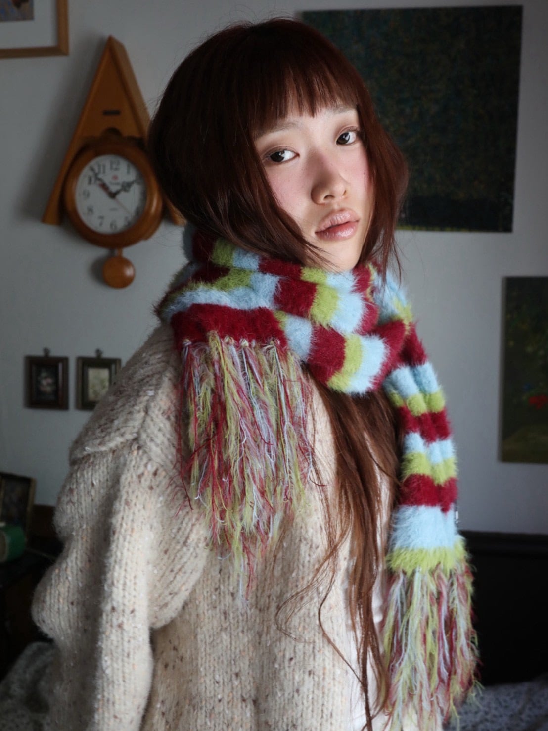 【IUGAMAKARAS】Striped Hairy Bold Muffler