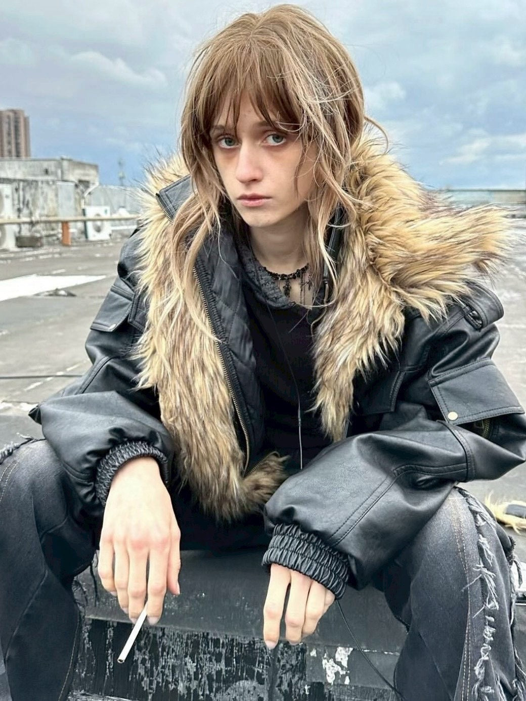 【Cest Nous】Oversize Fur collar Jacket / 【セヌー】オーバーサイズファーカラーコーティングジャケット