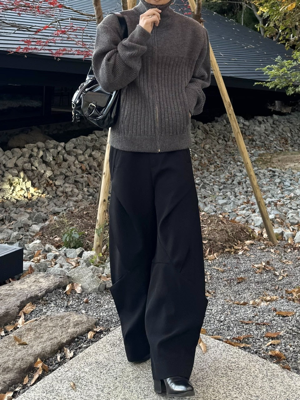 国際配送【RENOL】high neck zip up knit