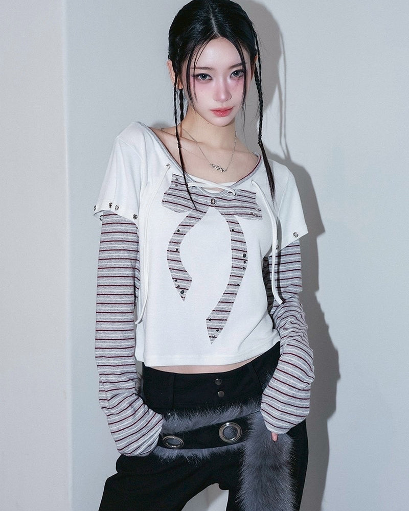 1/2 20:00発売【CHERRYQUIRI】punky bow layered tee