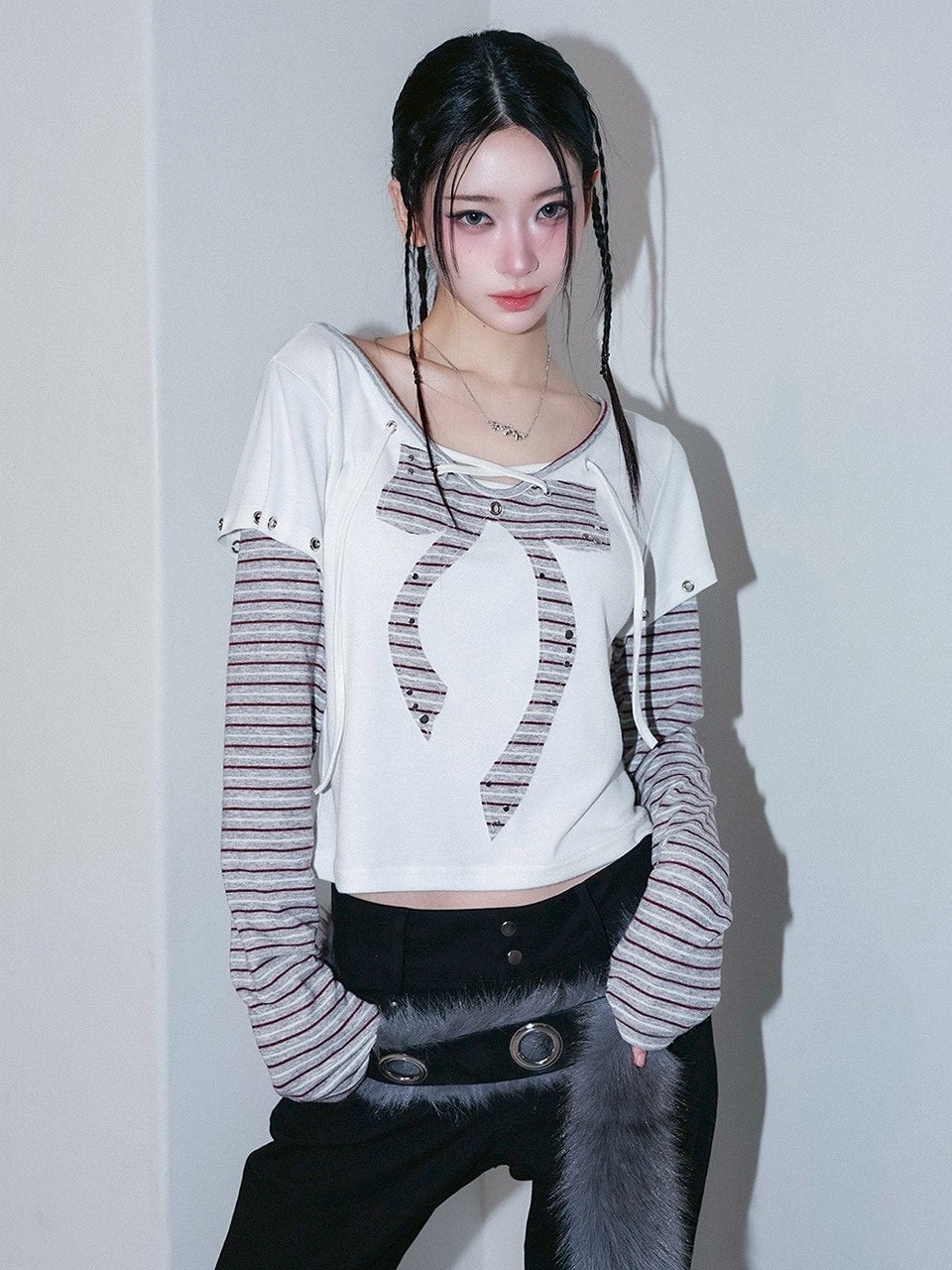 1/2 20:00発売【CHERRYQUIRI】punky bow layered tee