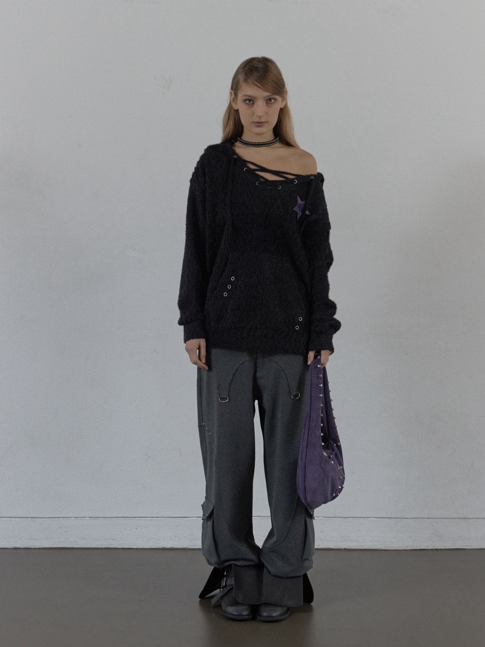 【SETUP‐EXE】HAIRY V-NECK HOODIE / 【セットアップエグゼ】Vネックシャギープルオーバーパーカー