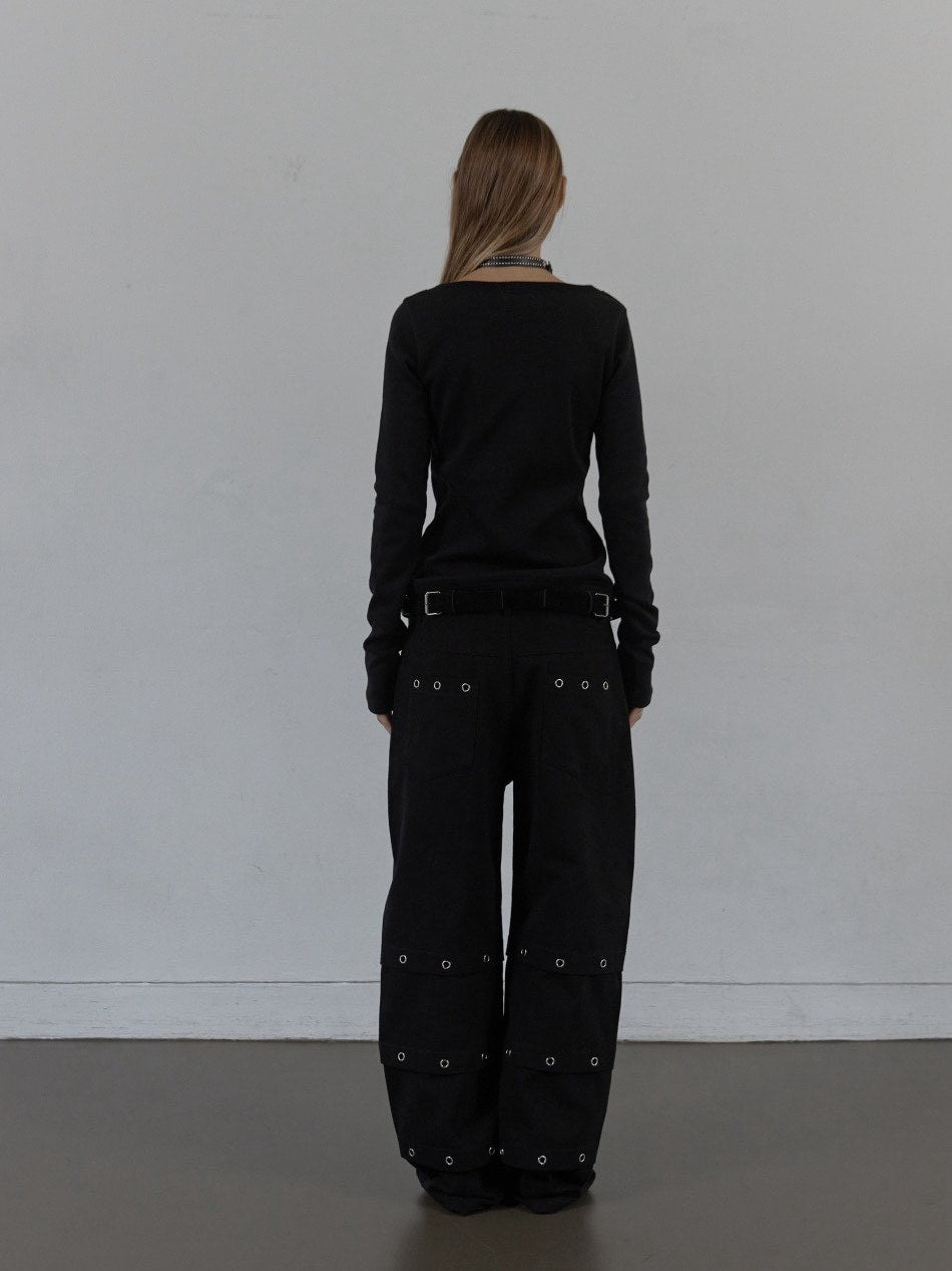 【SETUP‐EXE】STAR BUTTON TOP / 【セットアップエグゼ】ラインストーンボタン長袖Tシャツ