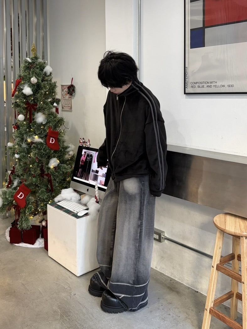 【LUV CODE】heavily washed denim wide pants