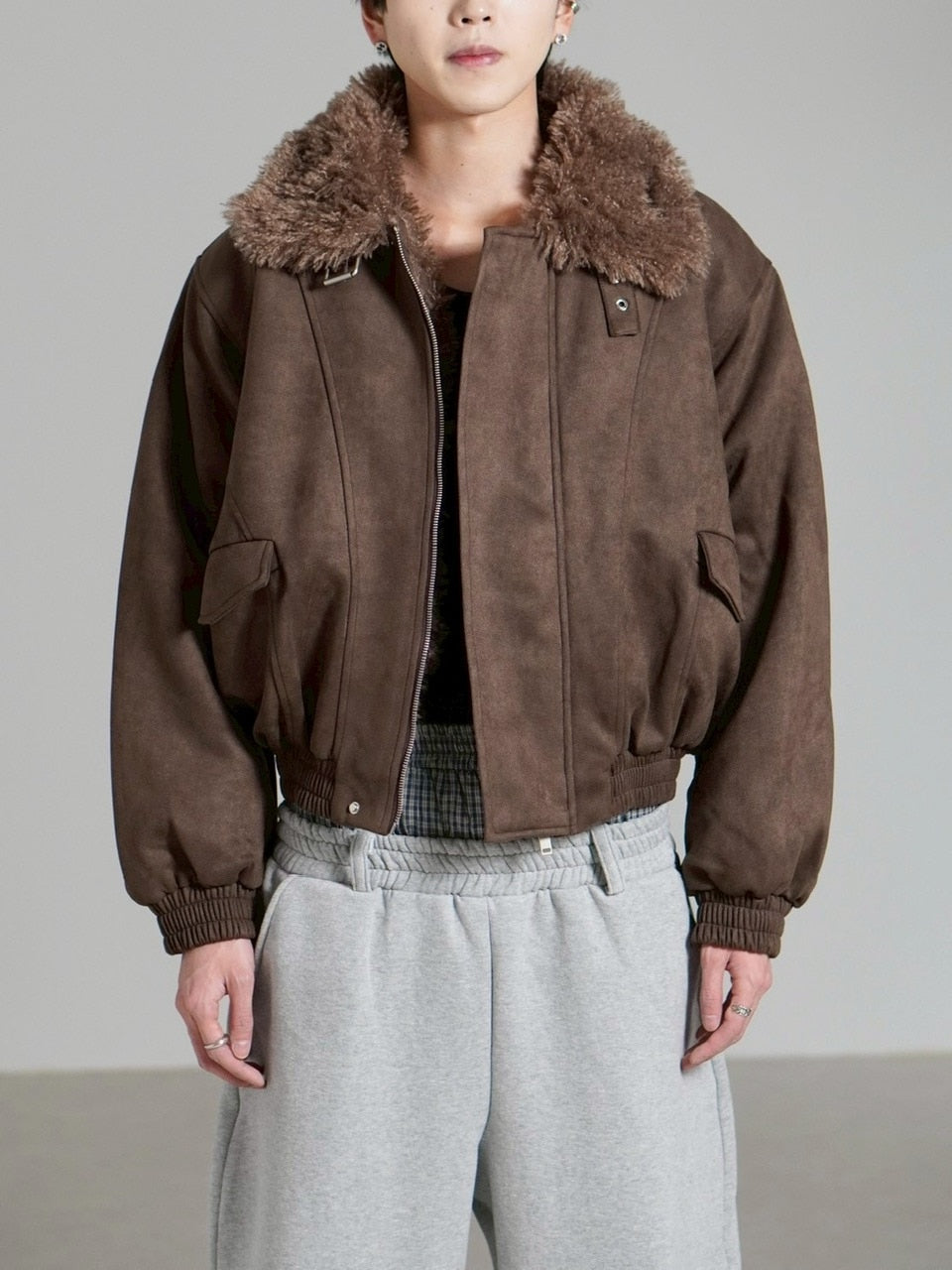 受注制【Chikashitsu +】boa collar suede padding blouson / 【チカシツプラス】ボア襟スエードパディングブルゾン (2color)