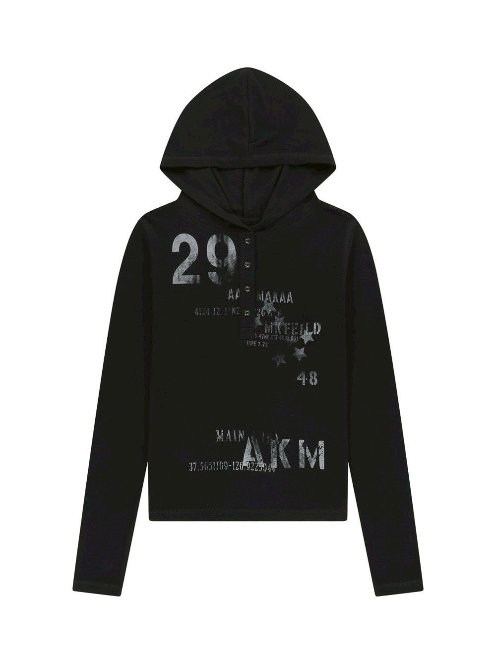 【AAKAM】Numbering Hooded Long Sleeve