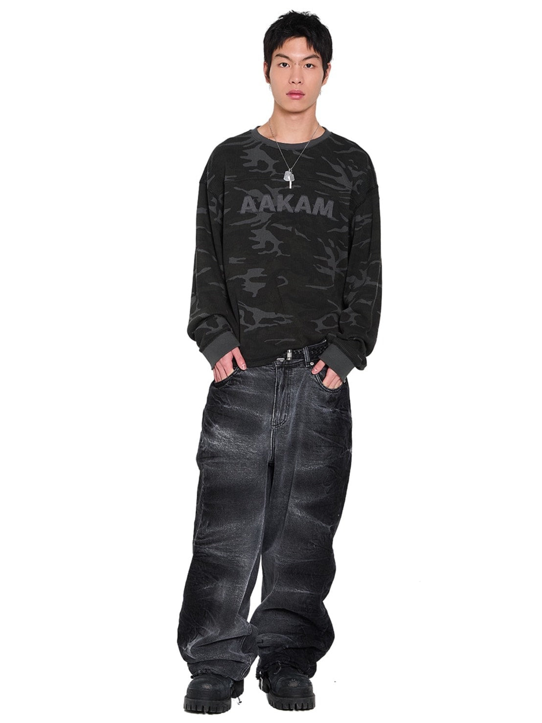 【AAKAM】Waffle Camouflage Long Sleeve