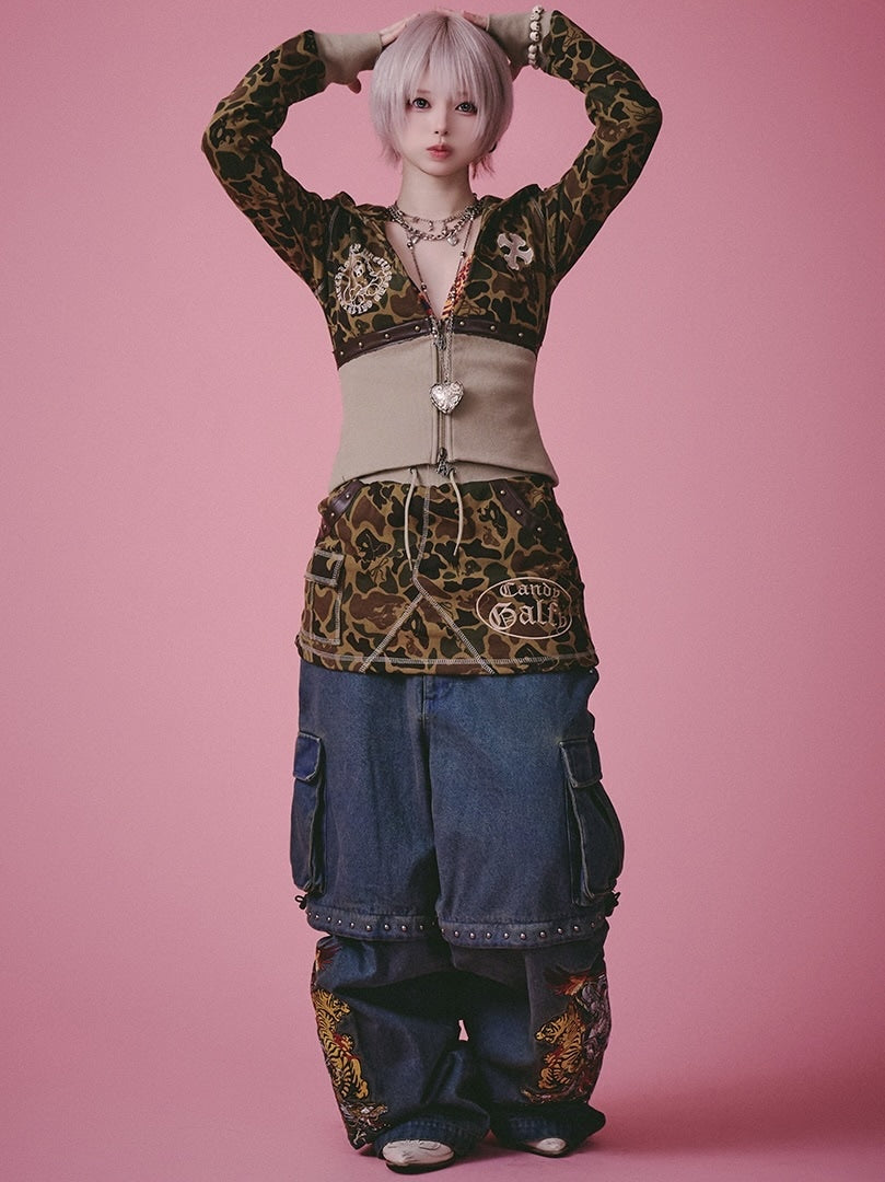 【GALFY】柄姐フーディー / 【ガルフィー】アニマル柄ウエストシェイププルオーバーパーカー