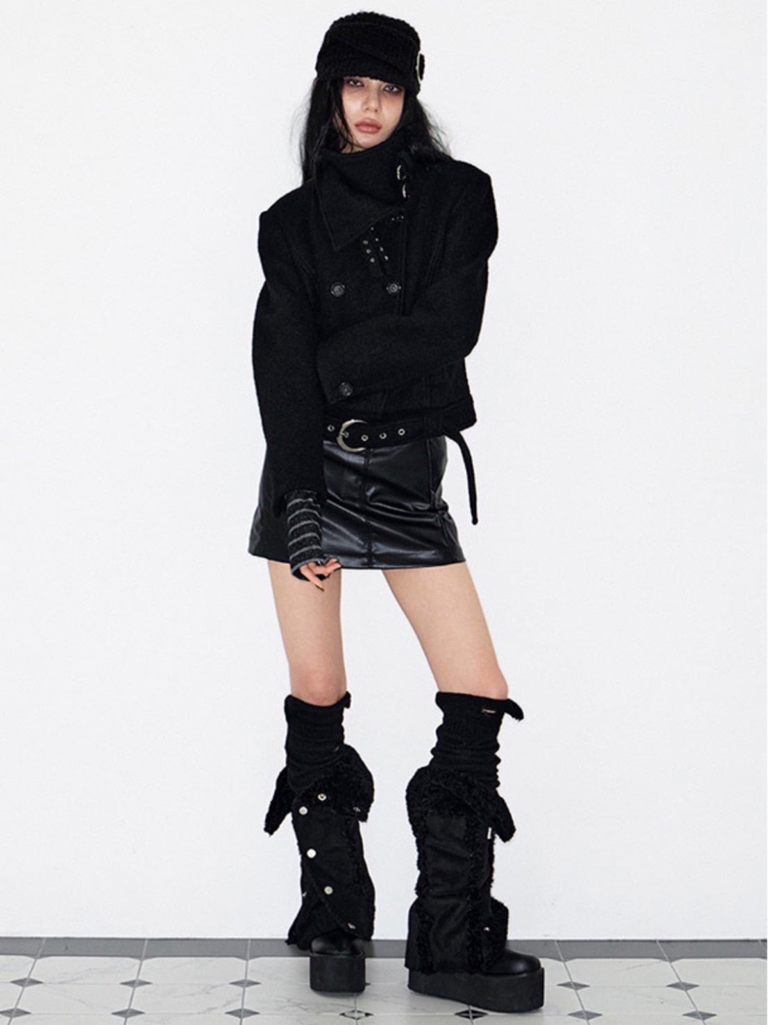 【NOT KNOWING】Double Belted High-Neck Coat