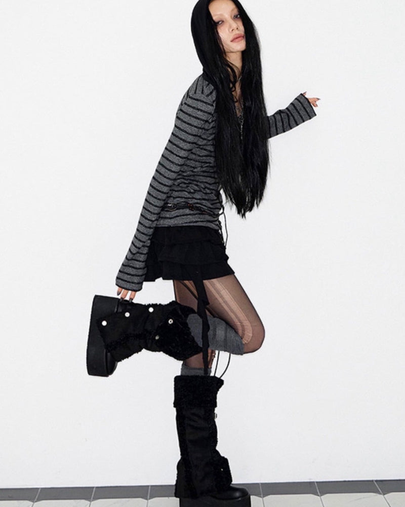 【NOT KNOWING】U Neck Stud PK Hoodie