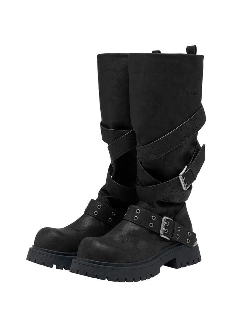 【BLACK PURPLE】Rusk Strap Slouched Boots