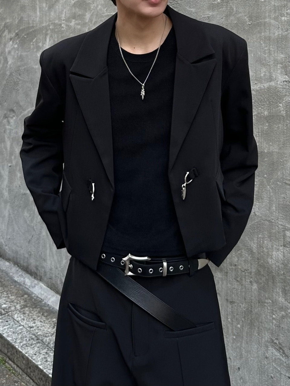 大阪店WEB限定受注制【Chikashitsu＋】mettal buckle cropped jacket / 【チカシツプラス】メタルバックルクロップジャケット