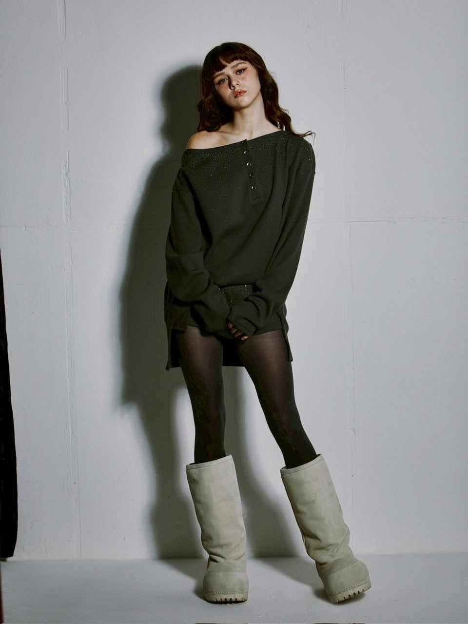 【GATELESS】WAFFLE LONG SLEEVE / 【ゲートレス】ワッフルオフショル長袖Tシャツ