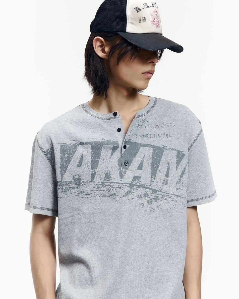 【AAKAM】Tread Henry Neck Half Top
