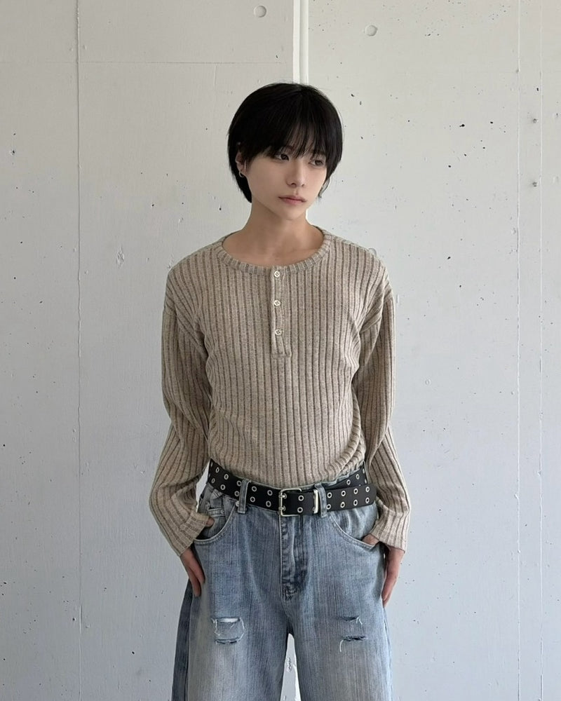 国際配送【LUV CODE】vintage ribbed henley long sleeve