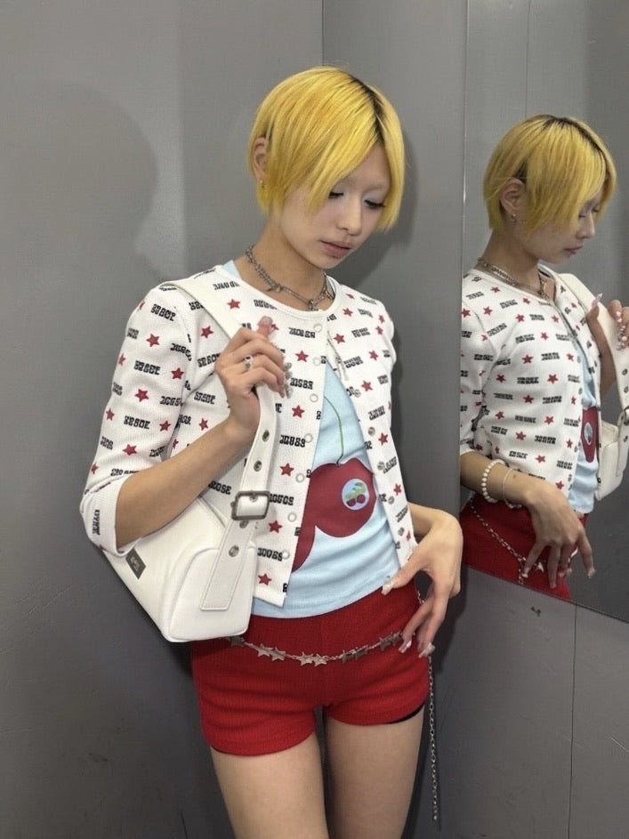 国際配送【Never mind the XU】zip up cherry tank tops