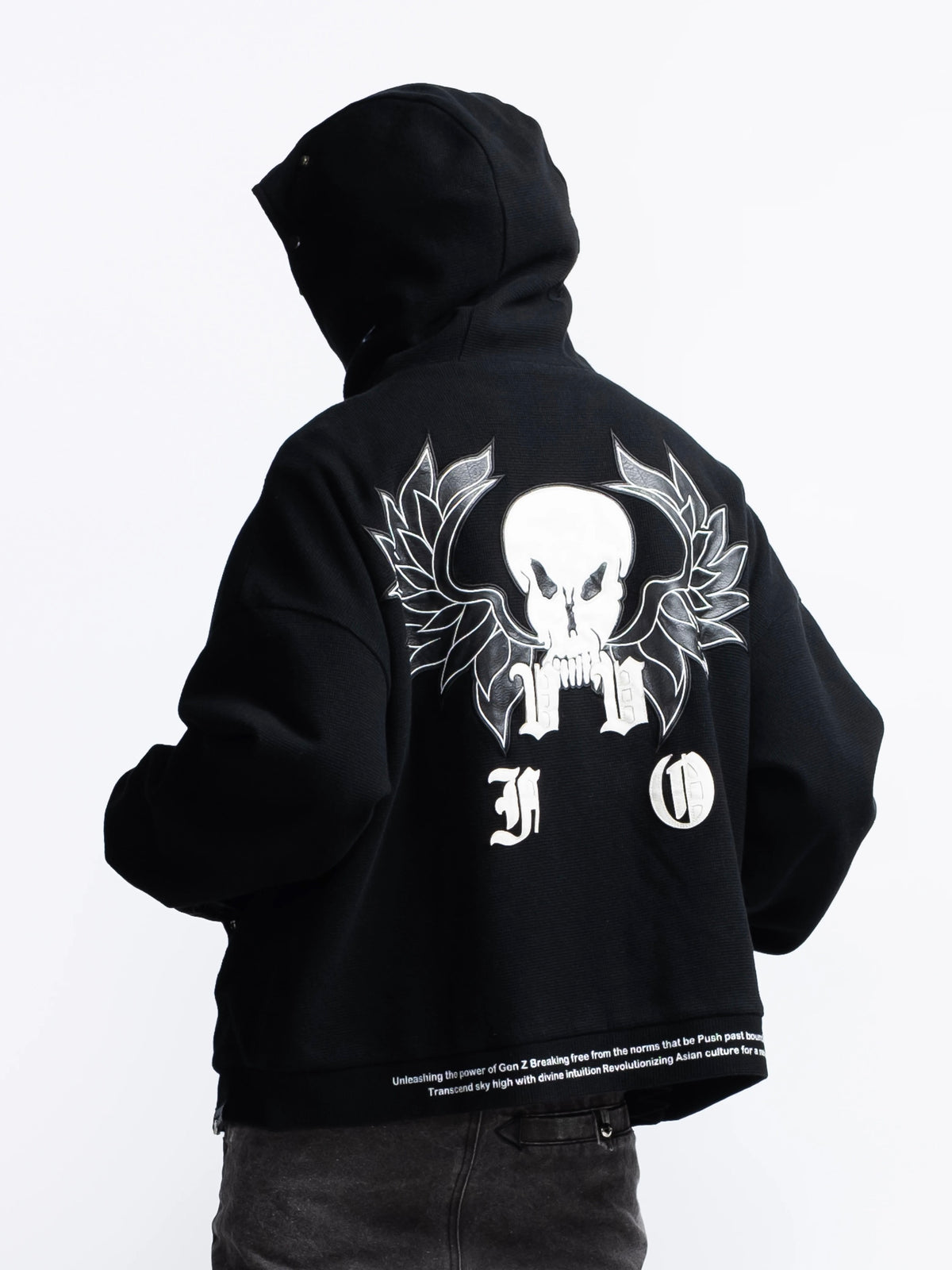 【F.V.V.O】Waffle Embroidered Mask Oversized Zip Hoodie