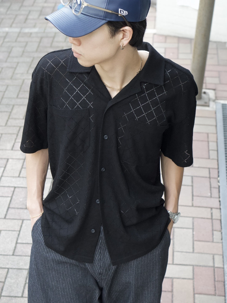 東京店WEB限定受注制【Chikashitsu +】argyle knit open color shirt (3color)