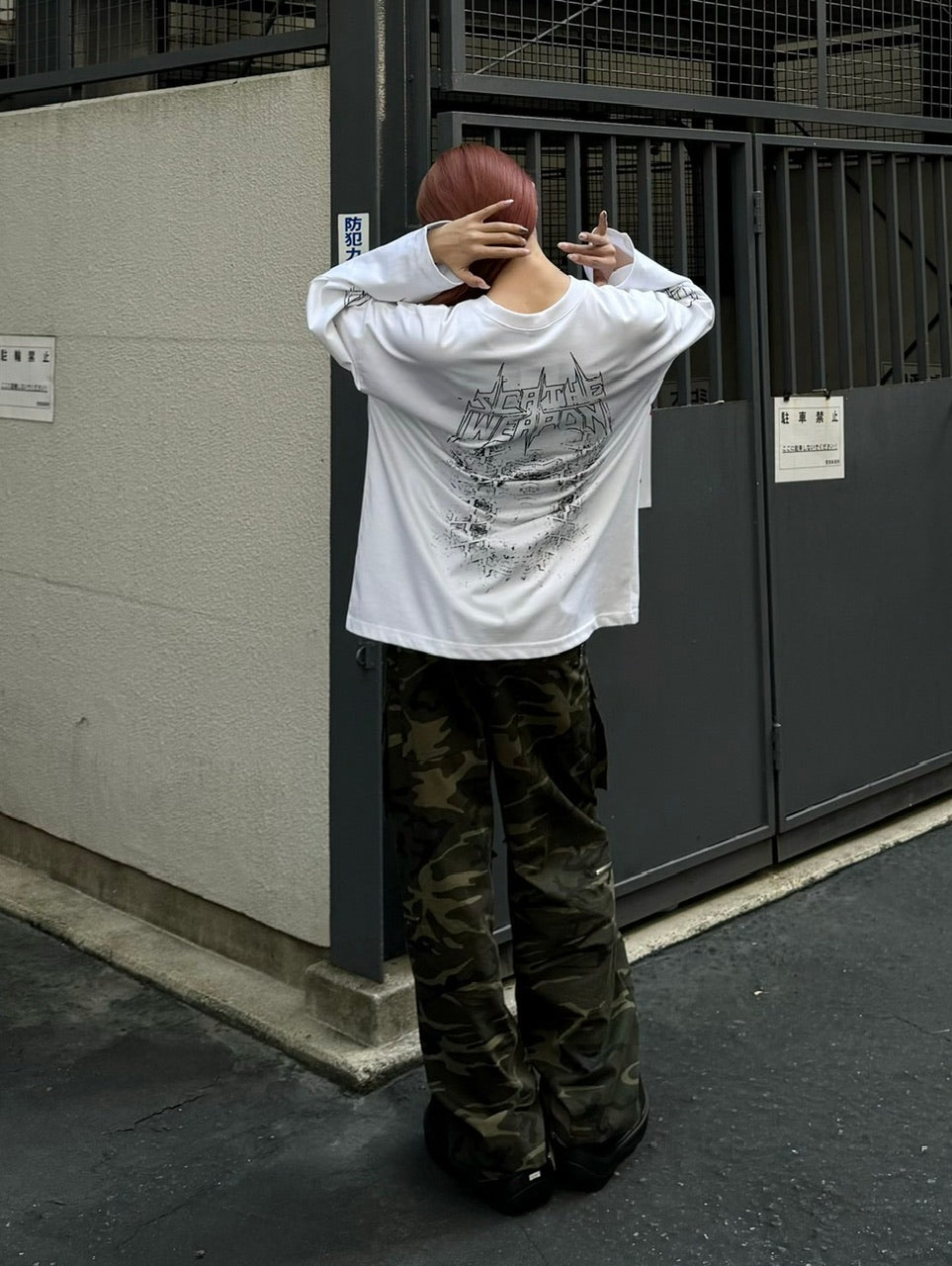 受注制【Chikashitsu +】oversized print long sleeve (2color) / 【チカシツプラス】オーバーサイズプリント長袖Tシャツ