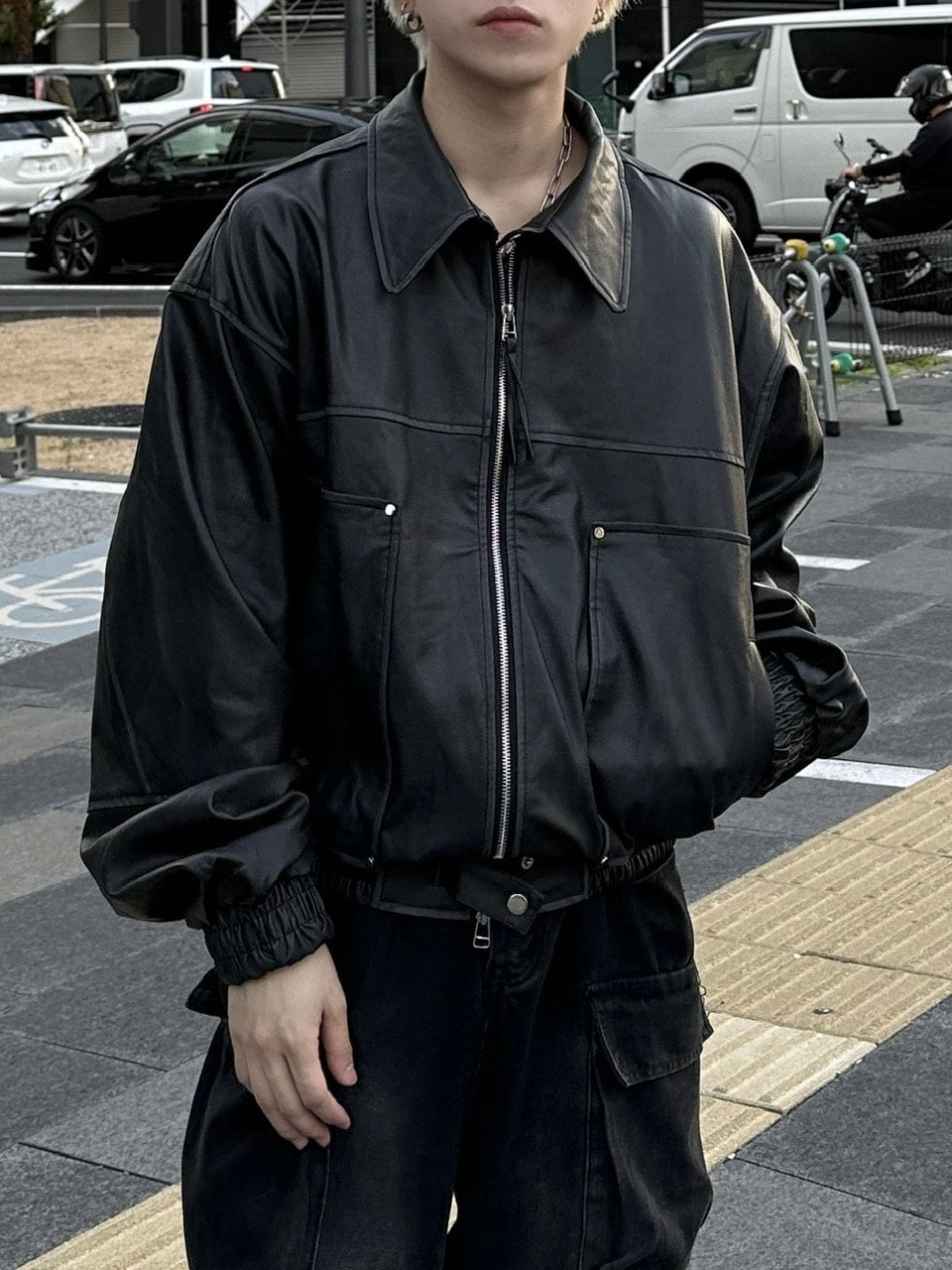 大阪店WEB限定受注制【Chikashitsu +】washing vegan leather jacket (2color)