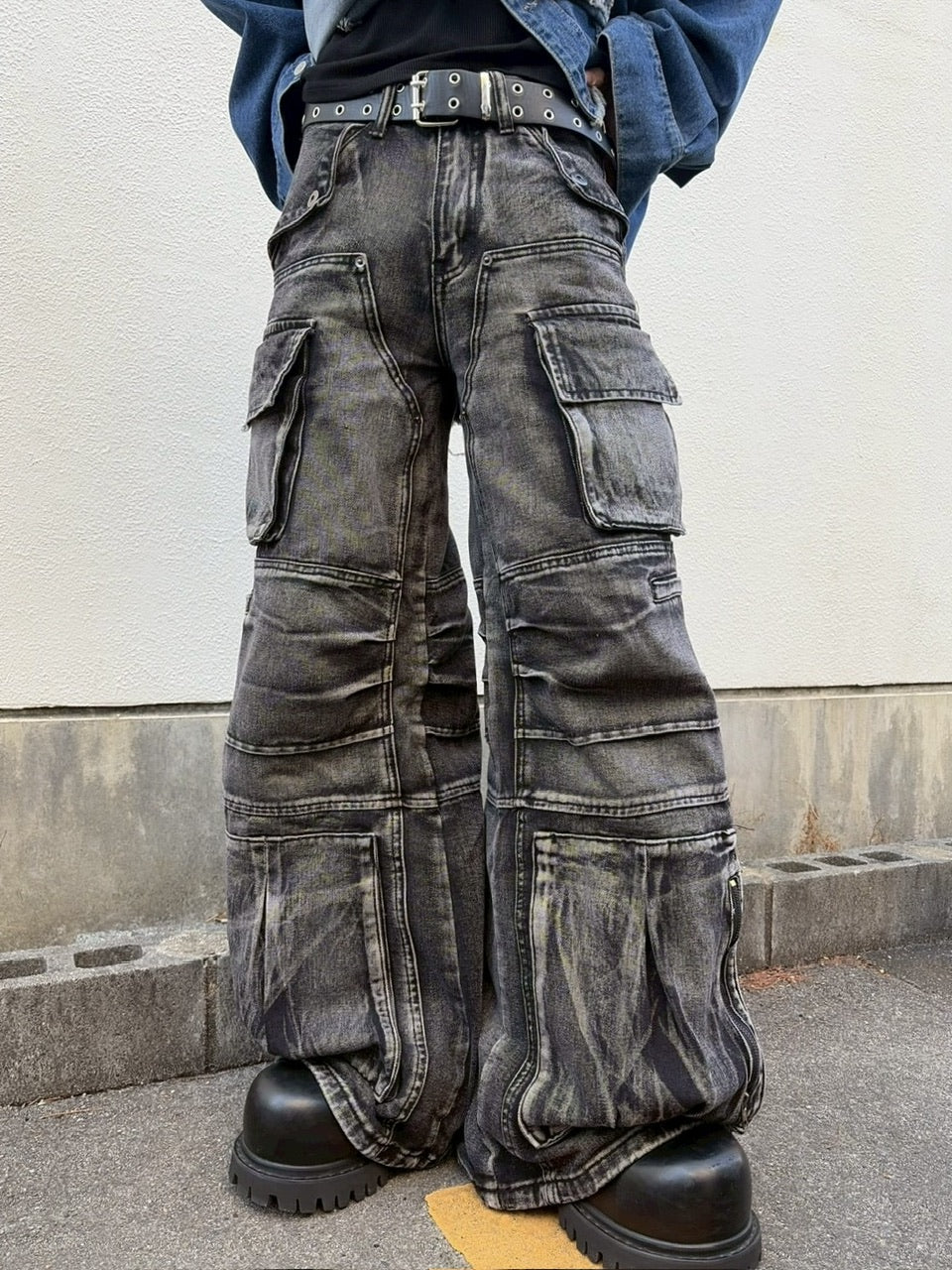 国際配送【LUV CODE】multi pocket denim cargo pants (2color)