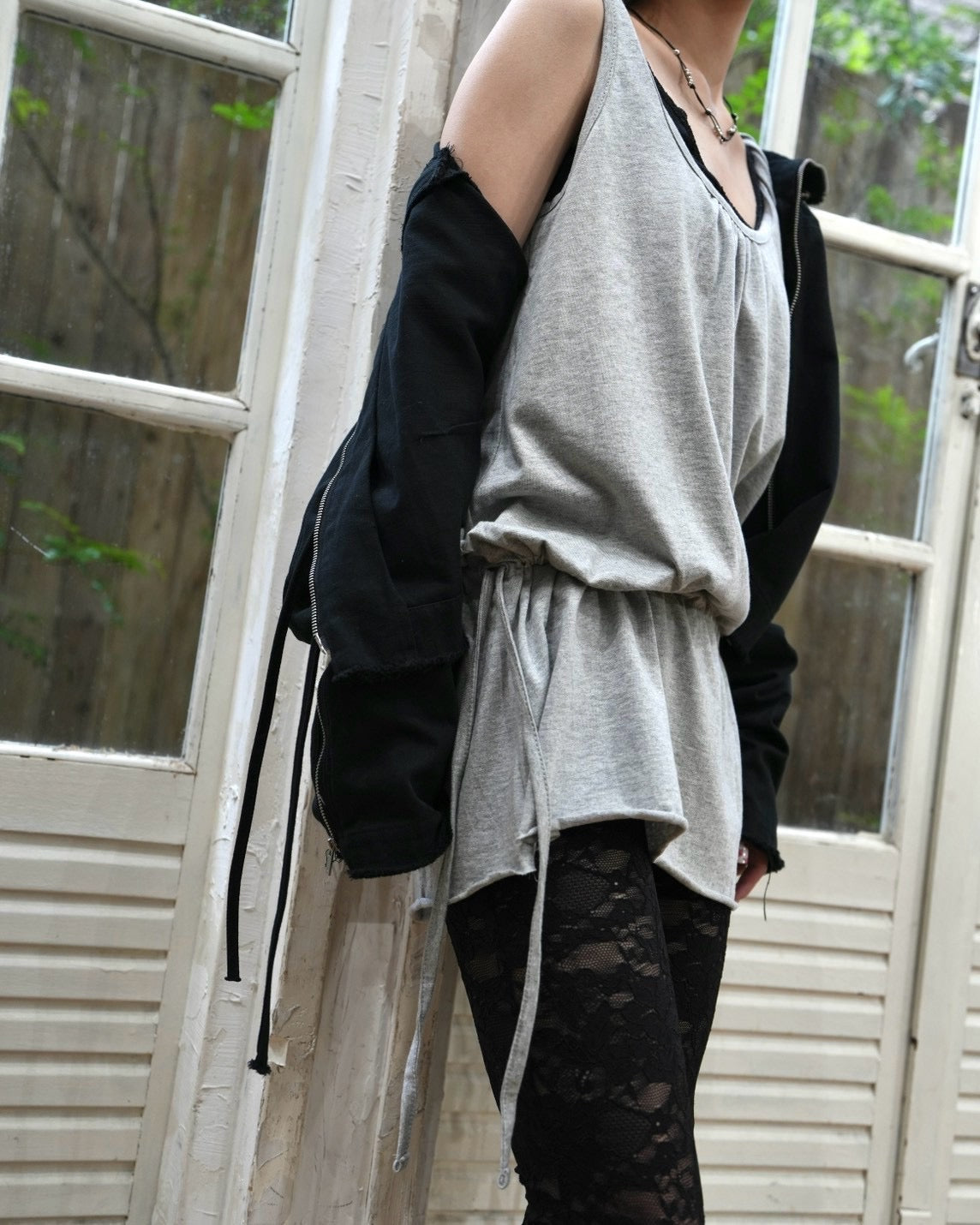 受注制【OaKS】drawstring layered mini dress (2color)