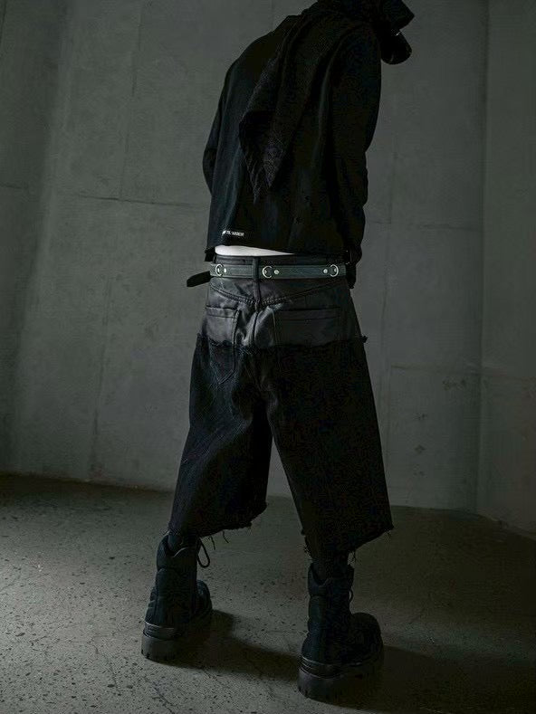 【roaringrad】Layered Carbon Bermuda Denim Pants