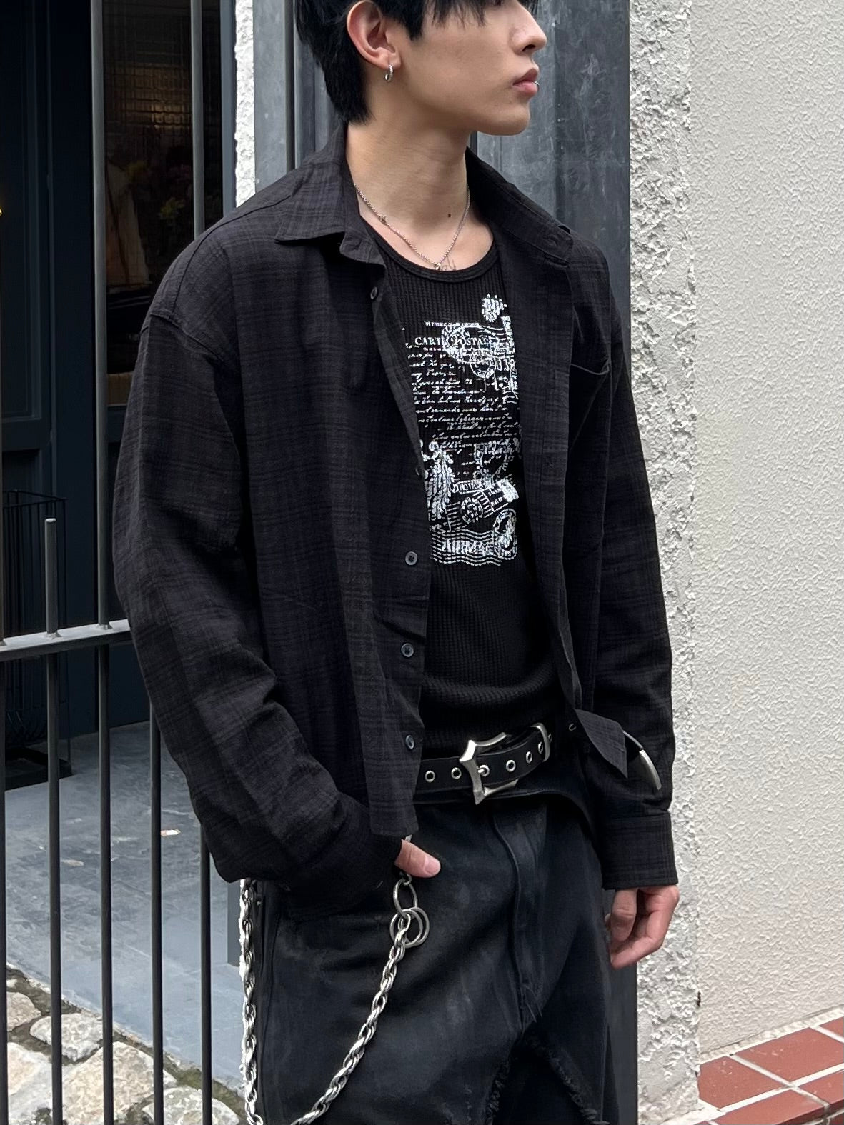 大阪店WEB限定受注制【Chikashitsu +】graphic waffle tank (2color)
