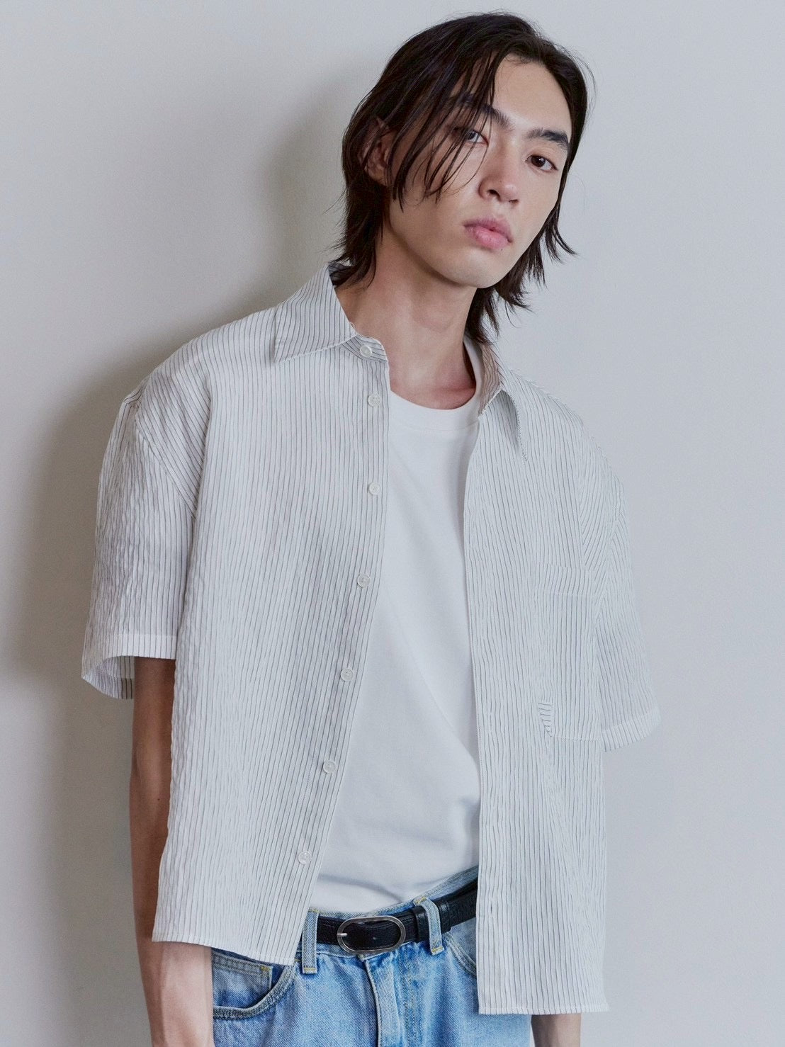 【Waviness】Sheer Origami Crop Half Shirts