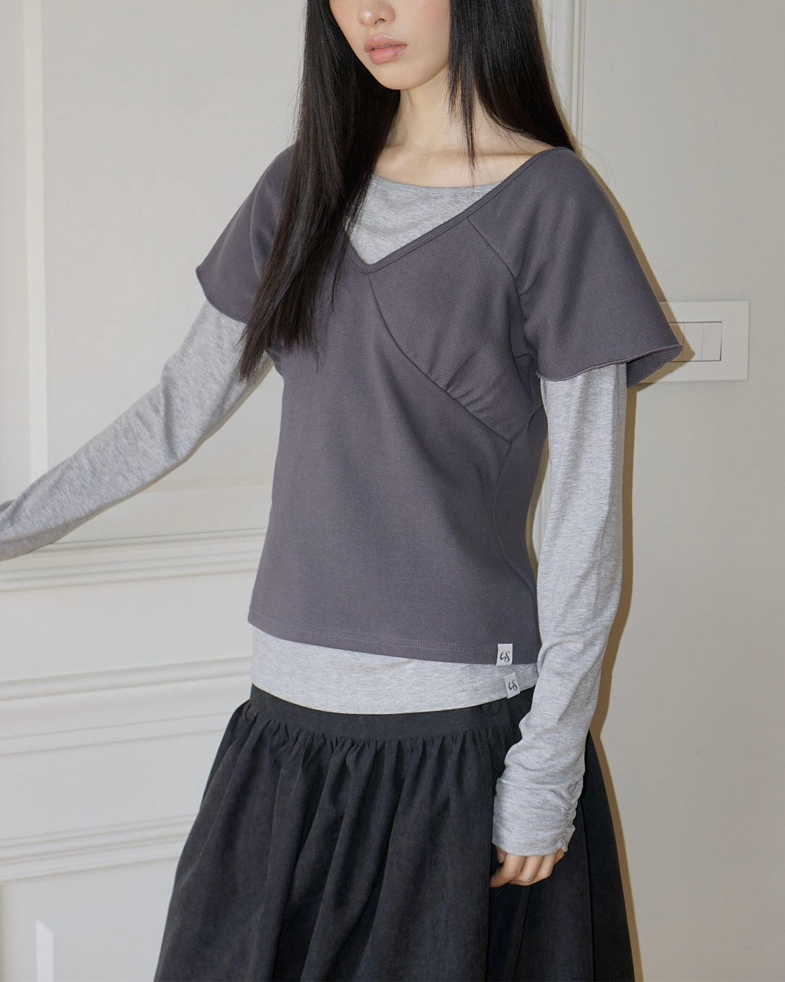 【Uglyshadow】WRAP SHIRRING TOP