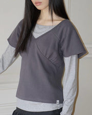 【Uglyshadow】WRAP SHIRRING TOP