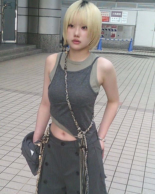 7/17 20:00 発売 国際配送【Nerd out XU】sheer layered tank top