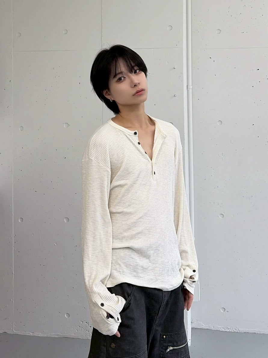 受注制【LUV CODE】henley neck long sleeve tee (4color)