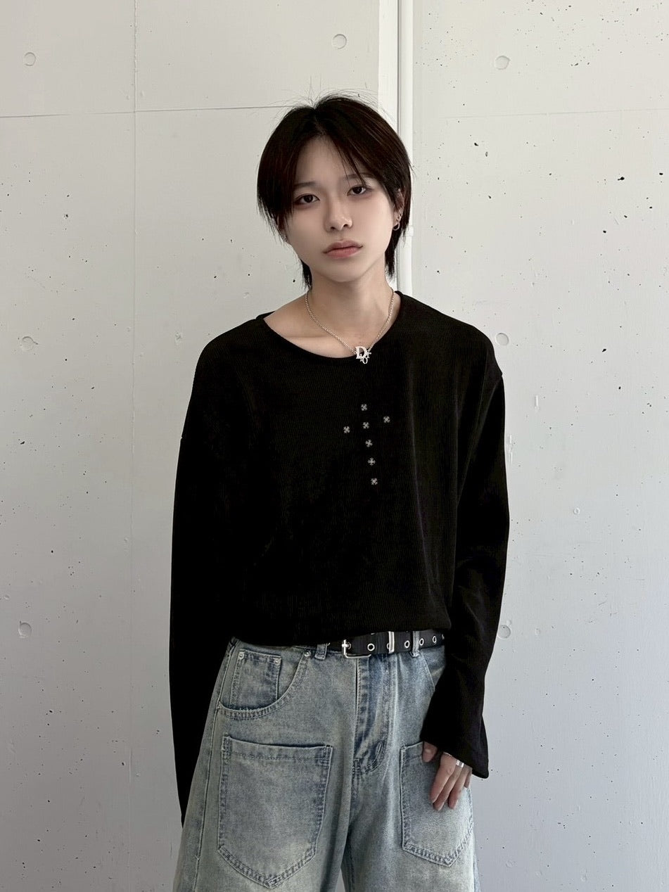 受注制【LUV CODE】cross rivet long sleeve tee (3color)