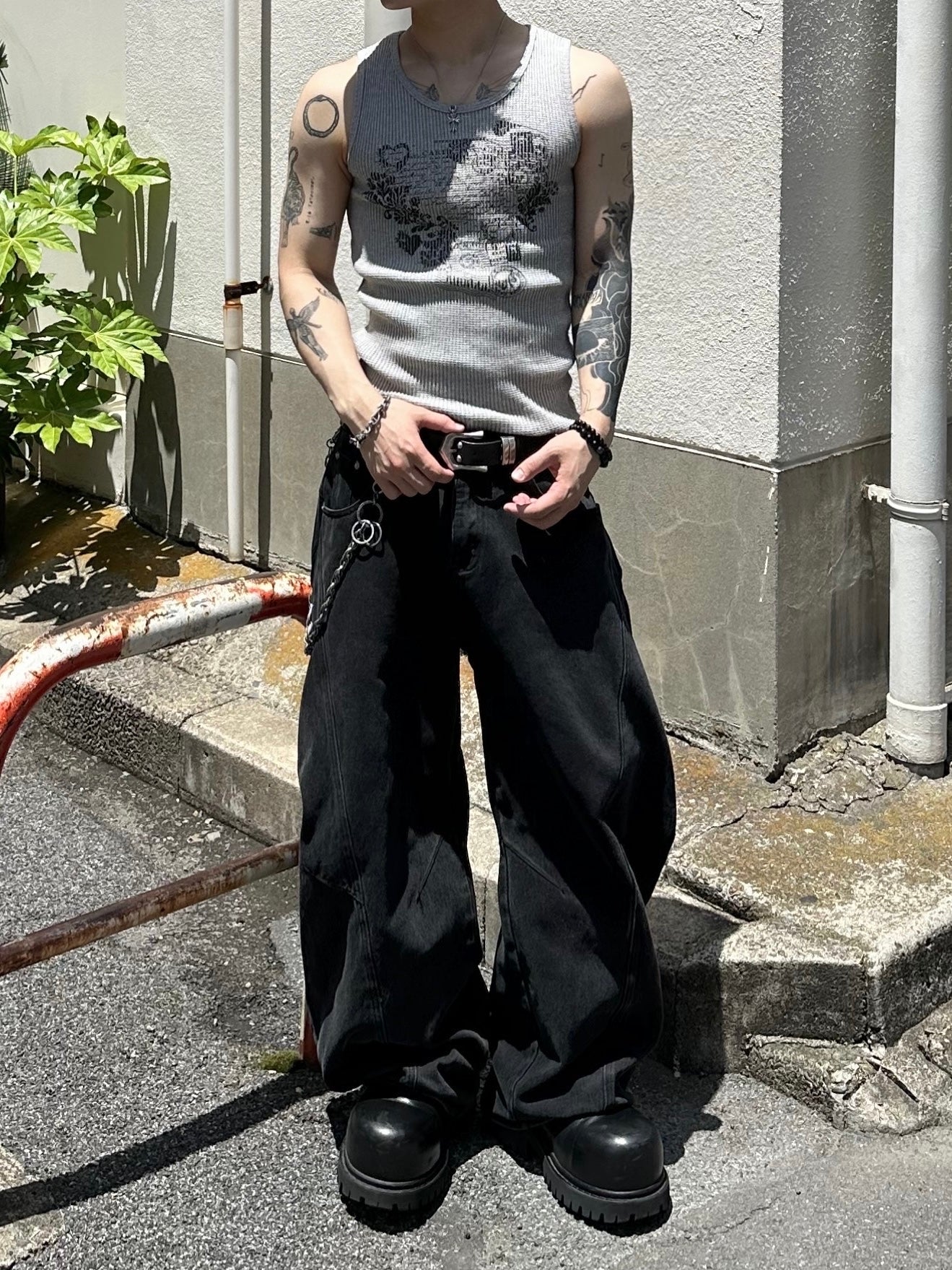 大阪店WEB限定受注制【Chikashitsu +】graphic waffle tank (2color)