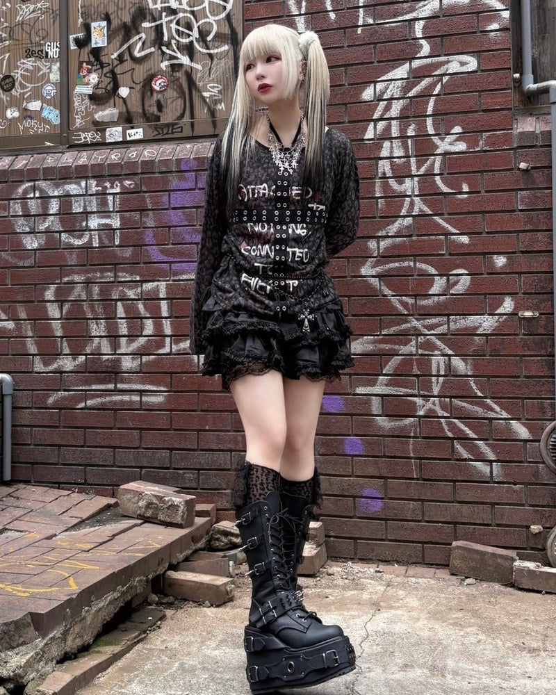 国際配送【BABY09】leopard off-shoulder punk tops