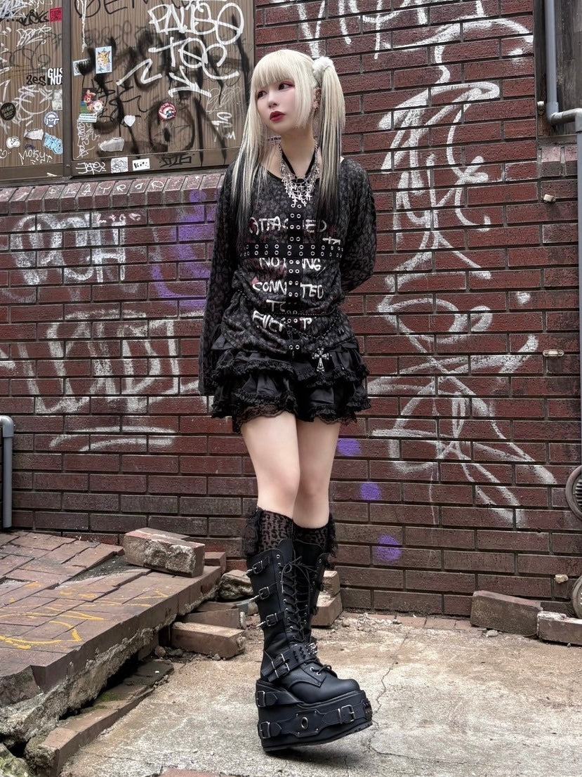 7/11 20:00発売　国際配送【BABY09】leopard off-shoulder punk tops