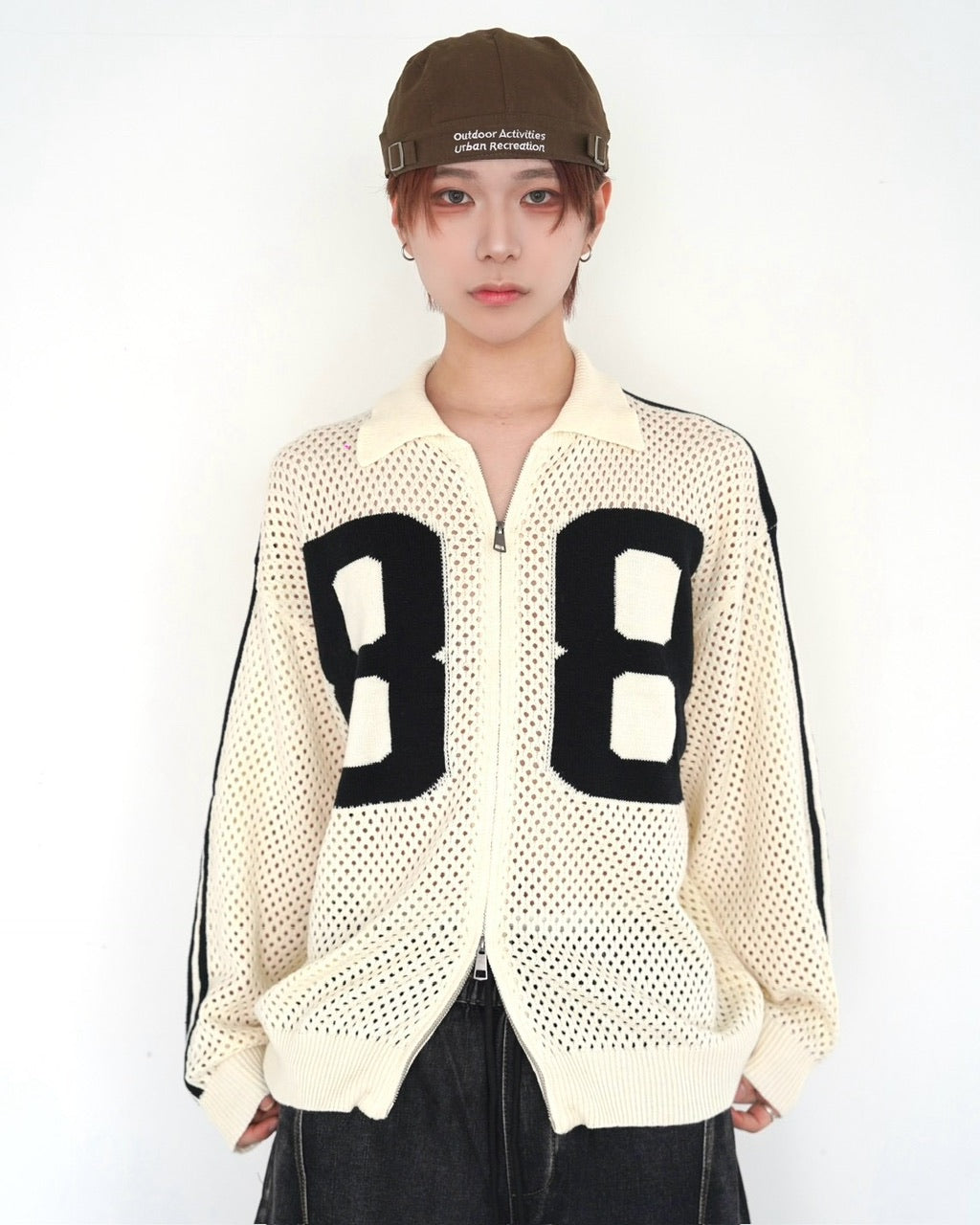 受注制【LUV CODE】mesh zip up knit (2color)