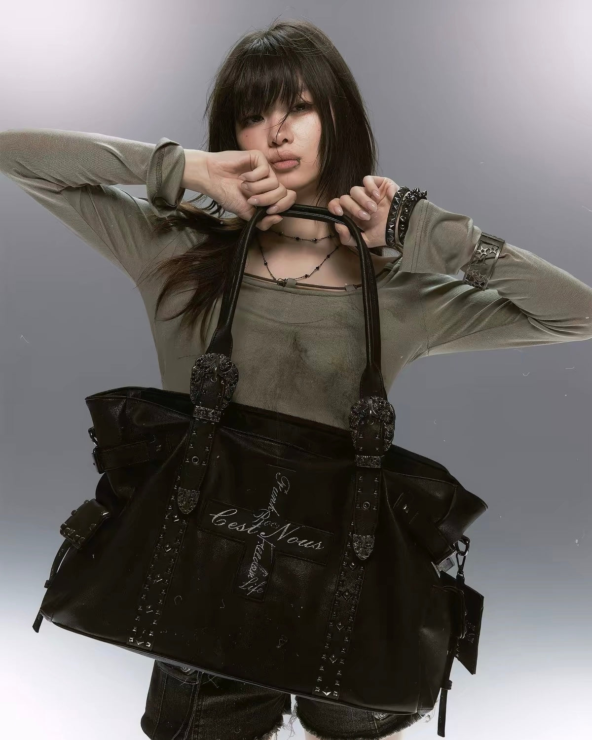 【Cest Nous】Graffiti Cross Leather Bag